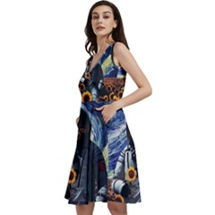 Starry Surreal Psychedelic Astronaut Space Sleeveless V-neck Skater Dress With Pockets