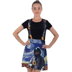 Starry Surreal Psychedelic Astronaut Space Velvet Suspender Skater Skirt by Pakjumat