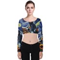 Starry Surreal Psychedelic Astronaut Space Velvet Long Sleeve Crop Top View1