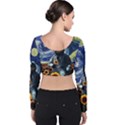 Starry Surreal Psychedelic Astronaut Space Velvet Long Sleeve Crop Top View2