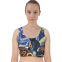 Starry Surreal Psychedelic Astronaut Space Velvet Racer Back Crop Top View1