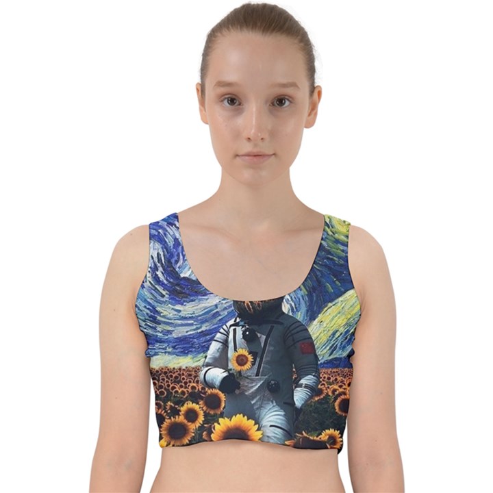 Starry Surreal Psychedelic Astronaut Space Velvet Racer Back Crop Top