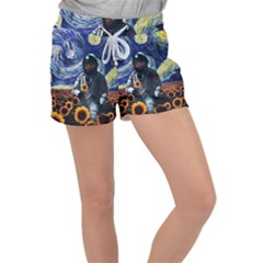 Starry Surreal Psychedelic Astronaut Space Women s Velour Lounge Shorts by Pakjumat