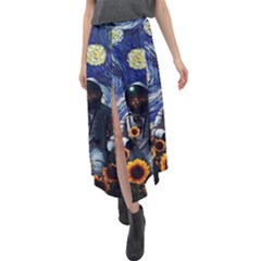 Starry Surreal Psychedelic Astronaut Space Velour Split Maxi Skirt by Pakjumat