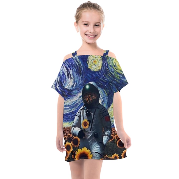 Starry Surreal Psychedelic Astronaut Space Kids  One Piece Chiffon Dress