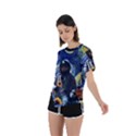 Starry Surreal Psychedelic Astronaut Space Asymmetrical Short Sleeve Sports T-Shirt View2