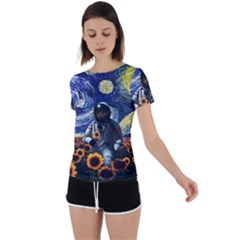 Starry Surreal Psychedelic Astronaut Space Back Circle Cutout Sports T-shirt by Pakjumat