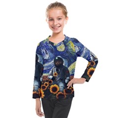 Starry Surreal Psychedelic Astronaut Space Kids  Long Mesh T-shirt