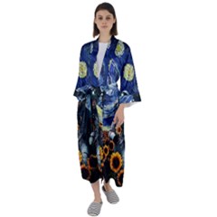 Starry Surreal Psychedelic Astronaut Space Maxi Satin Kimono by Pakjumat