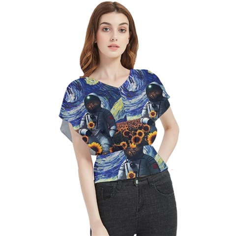 Starry Surreal Psychedelic Astronaut Space Butterfly Chiffon Blouse by Pakjumat