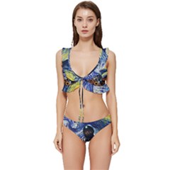 Starry Surreal Psychedelic Astronaut Space Low Cut Ruffle Edge Bikini Set by Pakjumat