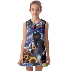 Starry Surreal Psychedelic Astronaut Space Kids  Pilgrim Collar Ruffle Hem Dress by Pakjumat