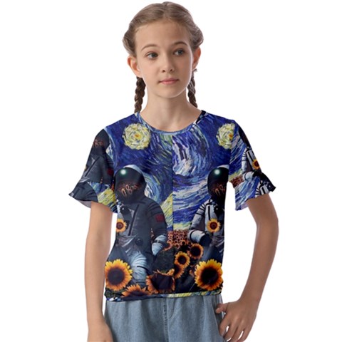 Starry Surreal Psychedelic Astronaut Space Kids  Cuff Sleeve Scrunch Bottom T-shirt by Pakjumat