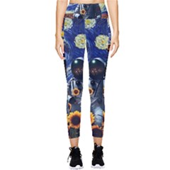 Starry Surreal Psychedelic Astronaut Space Pocket Leggings  by Pakjumat