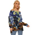 Starry Surreal Psychedelic Astronaut Space Off Shoulder Chiffon Pocket Shirt View3