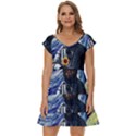 Starry Surreal Psychedelic Astronaut Space Short Sleeve Tiered Mini Dress View1