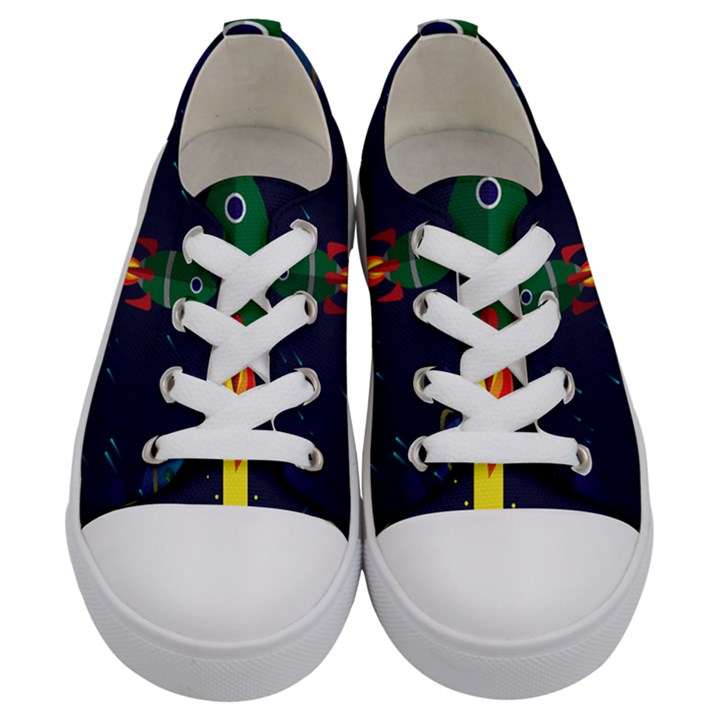 Rocket Halftone Astrology Astronaut Kids  Low Top Canvas Sneakers