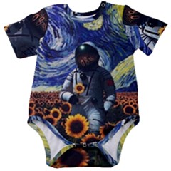 Starry Surreal Psychedelic Astronaut Space Baby Short Sleeve Bodysuit by Pakjumat