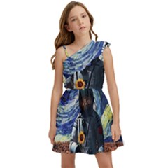 Starry Surreal Psychedelic Astronaut Space Kids  One Shoulder Party Dress by Pakjumat