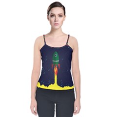 Rocket Halftone Astrology Astronaut Velvet Spaghetti Strap Top by Pakjumat