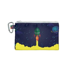 Rocket Halftone Astrology Astronaut Canvas Cosmetic Bag (small) by Pakjumat