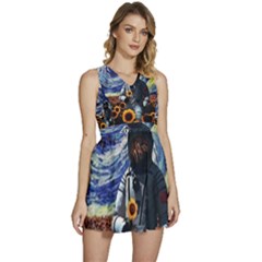 Starry Surreal Psychedelic Astronaut Space Sleeveless High Waist Mini Dress by Pakjumat