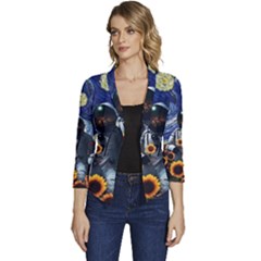 Starry Surreal Psychedelic Astronaut Space Women s Casual 3/4 Sleeve Spring Jacket by Pakjumat