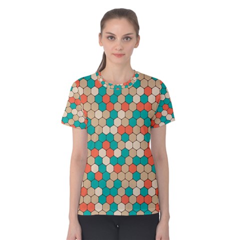 Multicolored Honeycomb Colorful Abstract Geometry Women s Cotton T-shirt by Pakjumat