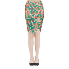 Multicolored Honeycomb Colorful Abstract Geometry Midi Wrap Pencil Skirt by Pakjumat