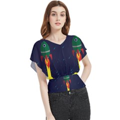 Rocket Halftone Astrology Astronaut Butterfly Chiffon Blouse