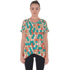 Multicolored Honeycomb Colorful Abstract Geometry Cut Out Side Drop T-shirt by Pakjumat