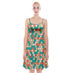 Multicolored Honeycomb Colorful Abstract Geometry Spaghetti Strap Velvet Dress by Pakjumat