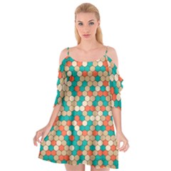 Multicolored Honeycomb Colorful Abstract Geometry Cutout Spaghetti Strap Chiffon Dress by Pakjumat