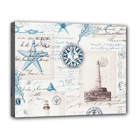 Nautical Lighthouse Vintage Postcard French Writing Canvas 14  X 11  (stretched) by Pakjumat