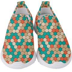 Multicolored Honeycomb Colorful Abstract Geometry Kids  Slip On Sneakers by Pakjumat