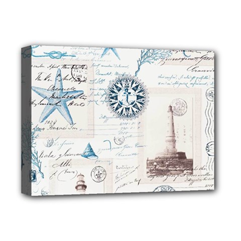 Nautical Lighthouse Vintage Postcard French Writing Deluxe Canvas 16  X 12  (stretched)  by Pakjumat