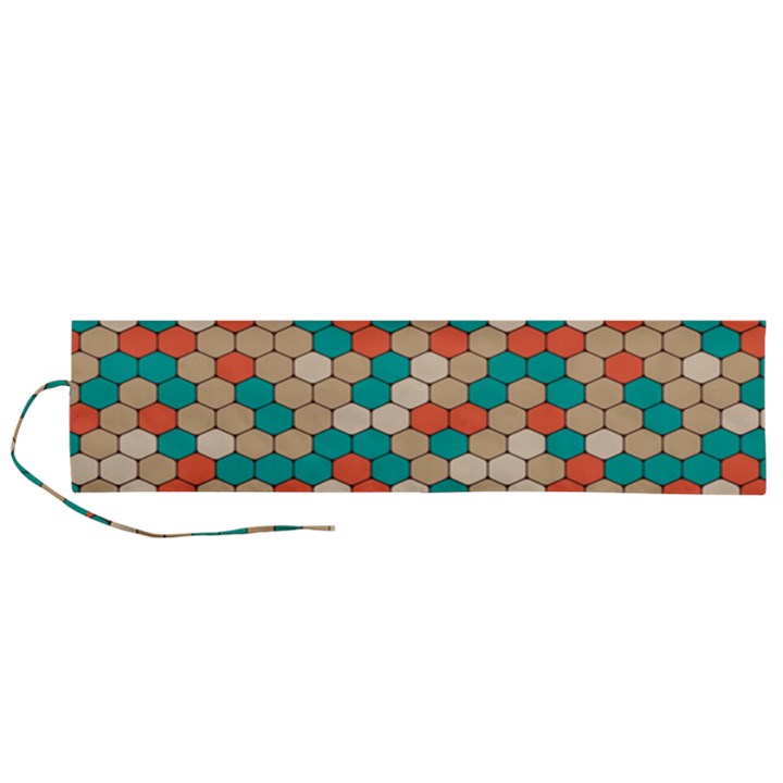 Multicolored Honeycomb Colorful Abstract Geometry Roll Up Canvas Pencil Holder (L)