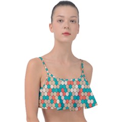 Multicolored Honeycomb Colorful Abstract Geometry Frill Bikini Top by Pakjumat