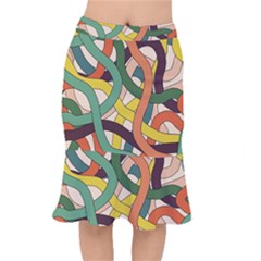 Snake Stripes Intertwined Abstract Short Mermaid Skirt by Pakjumat