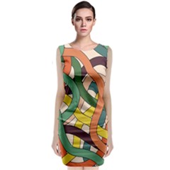 Snake Stripes Intertwined Abstract Sleeveless Velvet Midi Dress by Pakjumat