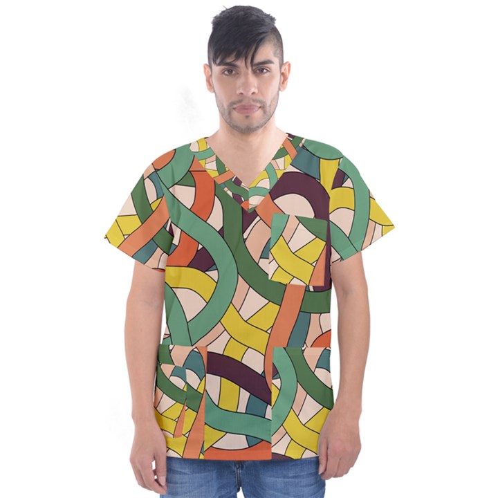 Snake Stripes Intertwined Abstract Men s V-Neck Scrub Top