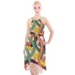 Snake Stripes Intertwined Abstract High-low Halter Chiffon Dress  by Pakjumat