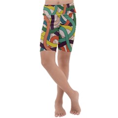 Snake Stripes Intertwined Abstract Kids  Lightweight Velour Cropped Yoga Leggings by Pakjumat