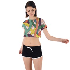 Snake Stripes Intertwined Abstract Tie Back Short Sleeve Crop T-shirt by Pakjumat