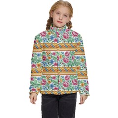 Flower Fabric Design Kids  Puffer Bubble Jacket Coat by Pakjumat