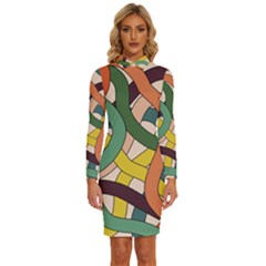 Snake Stripes Intertwined Abstract Long Sleeve Shirt Collar Bodycon Dress by Pakjumat