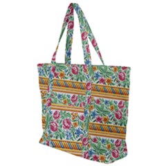 Flower Fabric Design Zip Up Canvas Bag by Pakjumat