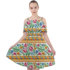 Flower Fabric Design Cut Out Shoulders Chiffon Dress by Pakjumat