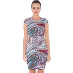 Abstract Background Ornamental Capsleeve Drawstring Dress  by Pakjumat