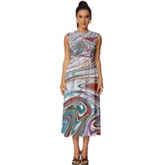 Abstract Background Ornamental Sleeveless Round Neck Midi Dress by Pakjumat